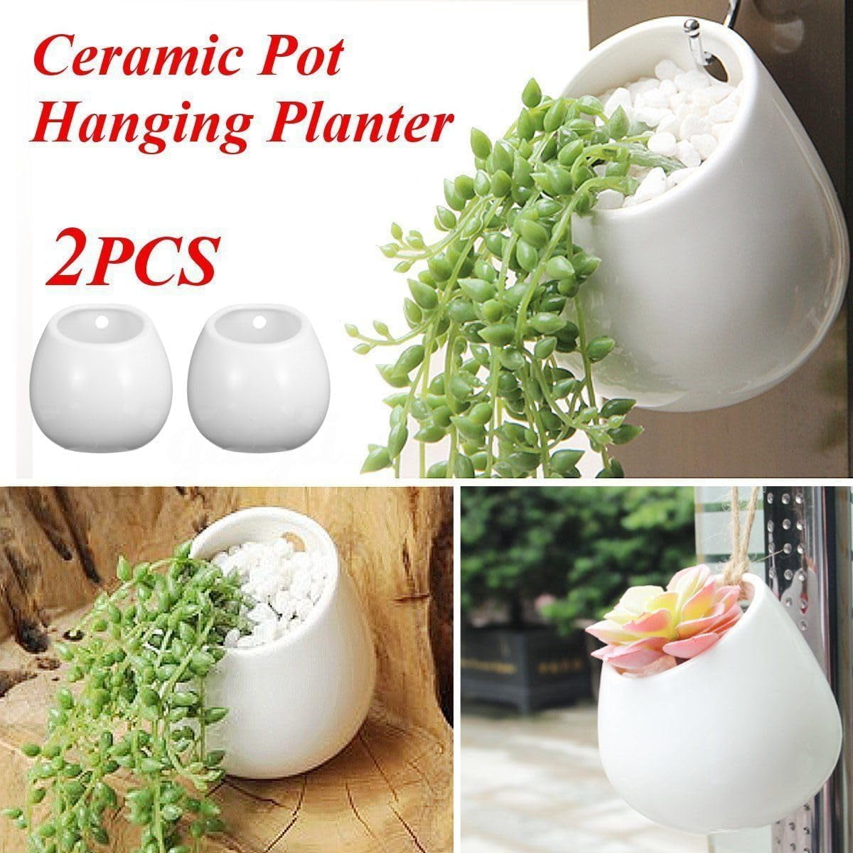 ABCISI 2pcs Tillandsia Air Planter Small Hanging Plant Wall Plant Containers Ceramic Hanging Planters Ceramic Vase Pot Ceramic Pots Hanging Vase Hanging Pot Woman White Mini Ceramic Basin