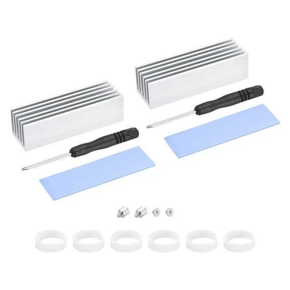 Uxcell 2 Pack M.2 SSD Heatsink Cooler Alloy Aluminum w Screwdriver Kit,1mm Thermal Pad, for Laptop,70*22*20mm, Silver