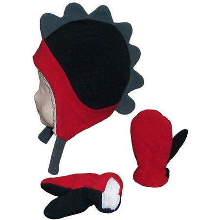 Cold Weather Flyers Cap NICE CAPS Toddler Boys and Baby Soft Sherpa Lined Micro Fleece Dino Hat and Mitten Cold Weather Winter Headwear Accessory Set - Fits Little Kids Children and Infant Sizes ()