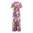 thumbnail image 4 of Womens Summer Dresses with Pocket Short Sleeve Floral Dresses Loose Fit Slit Long Dresses Summer Going Out Outfits, Hot Pink, M, 4 of 6