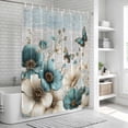 thumbnail image 6 of Teal Tulip Butterfly Shower Curtain, Waterproof Shower Curtains for Bathroom, Beige Turquoise Floral Farmhouse Blue Washable Fabric Bathtub Curtain Set Bath Decor with 12 Hooks 48"x72", 6 of 8