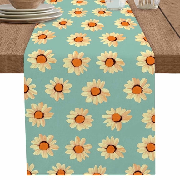 nqOlkjepod Yellow Green Spring Floral Table Runner 72 Inches Long Farmhouse Dress Scarves, Watercolor Botanical Dining Tablerunner for Coffee Table/Kitchen Island/Party Décor, 18" x 72"
