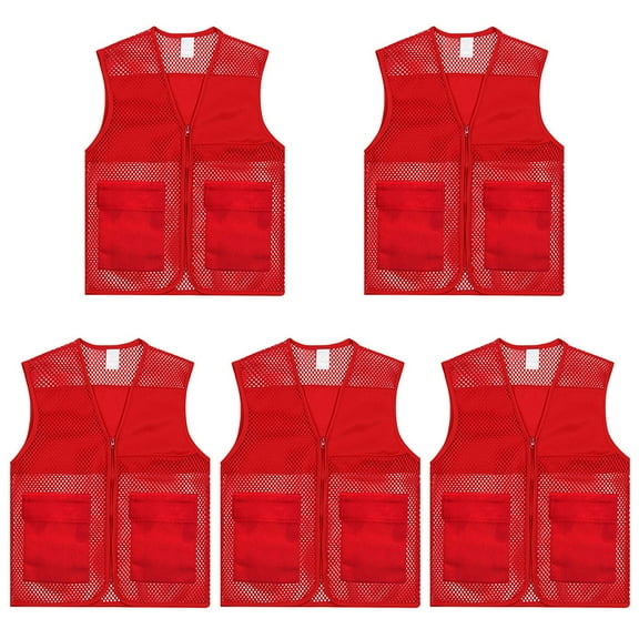 Toptie Adult Mesh Volunteer Vest Activity Team Supermarket Vest With Pocket(5 Packs)-Red-XL