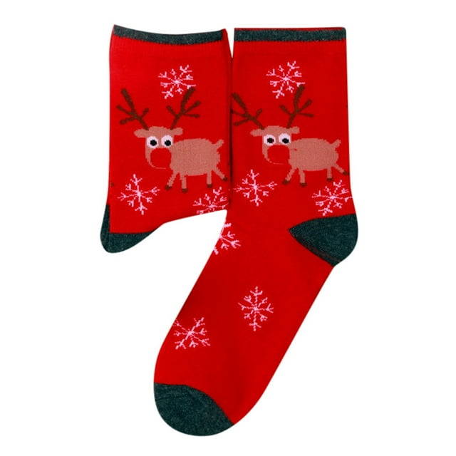 TIEVOSA Bas Mi-Mollet Imprimés de Noël Bas pour Femmes Chaussettes Festives (Rouge Brique)