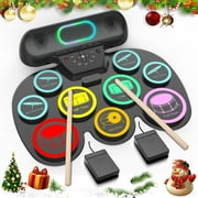 Burufy Electronic Drum Set,9 Pads Digital Drum Kit,Portable MIDI Roll-up Drum Kit with Dual Speakers / Headset Jack / Drumsticks / Foot Pedals for Kids Adults Beginners