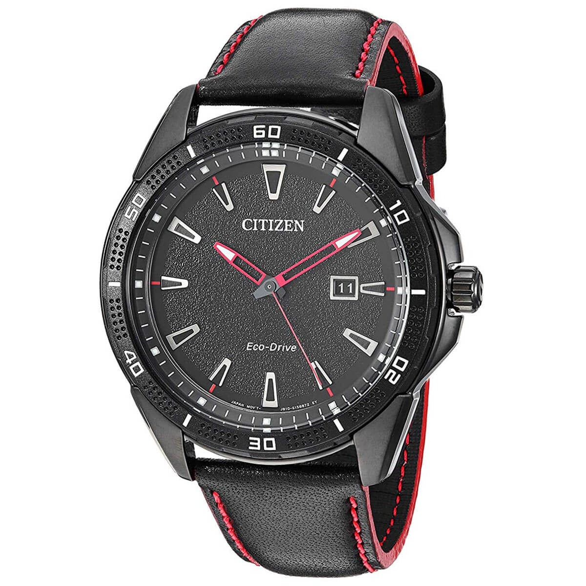 Citizen Men's Eco Drive Stainless Steel and Leather Black Dial 100M Watch -  Walmart.com
