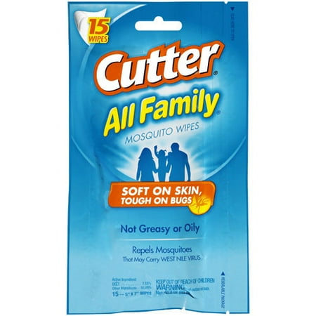 Cutter All Family Insect Mosquito Repellent Wipes, 15-Count