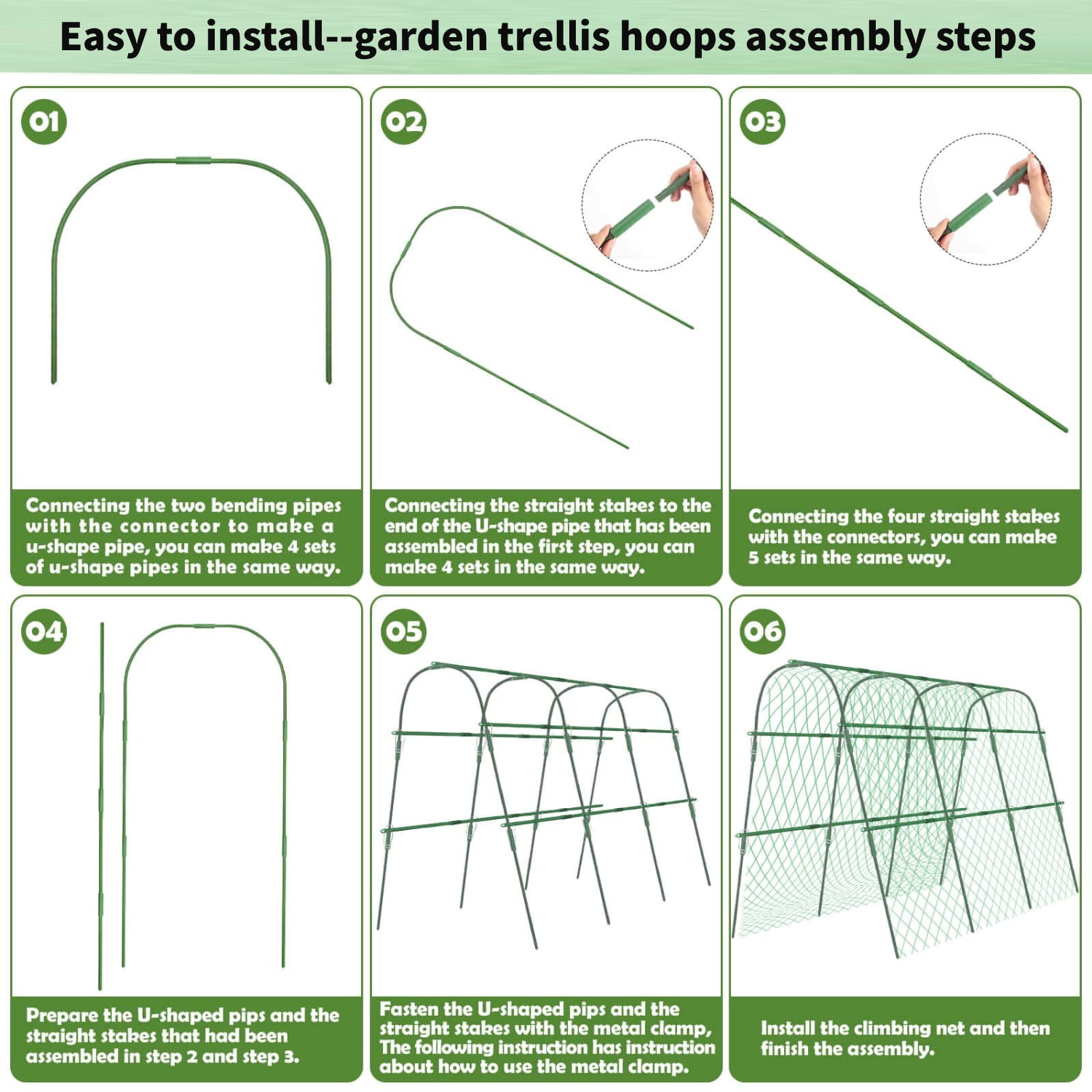 ROMUCHE 63"x48" Cucumber Trellis,Garden Arch Trellis for Climbing Plants Steel Plant Support Trellis for Flower Vine Grape Vegetable Plant Climbing Trellis for Melon Tomato Bean w/Netting