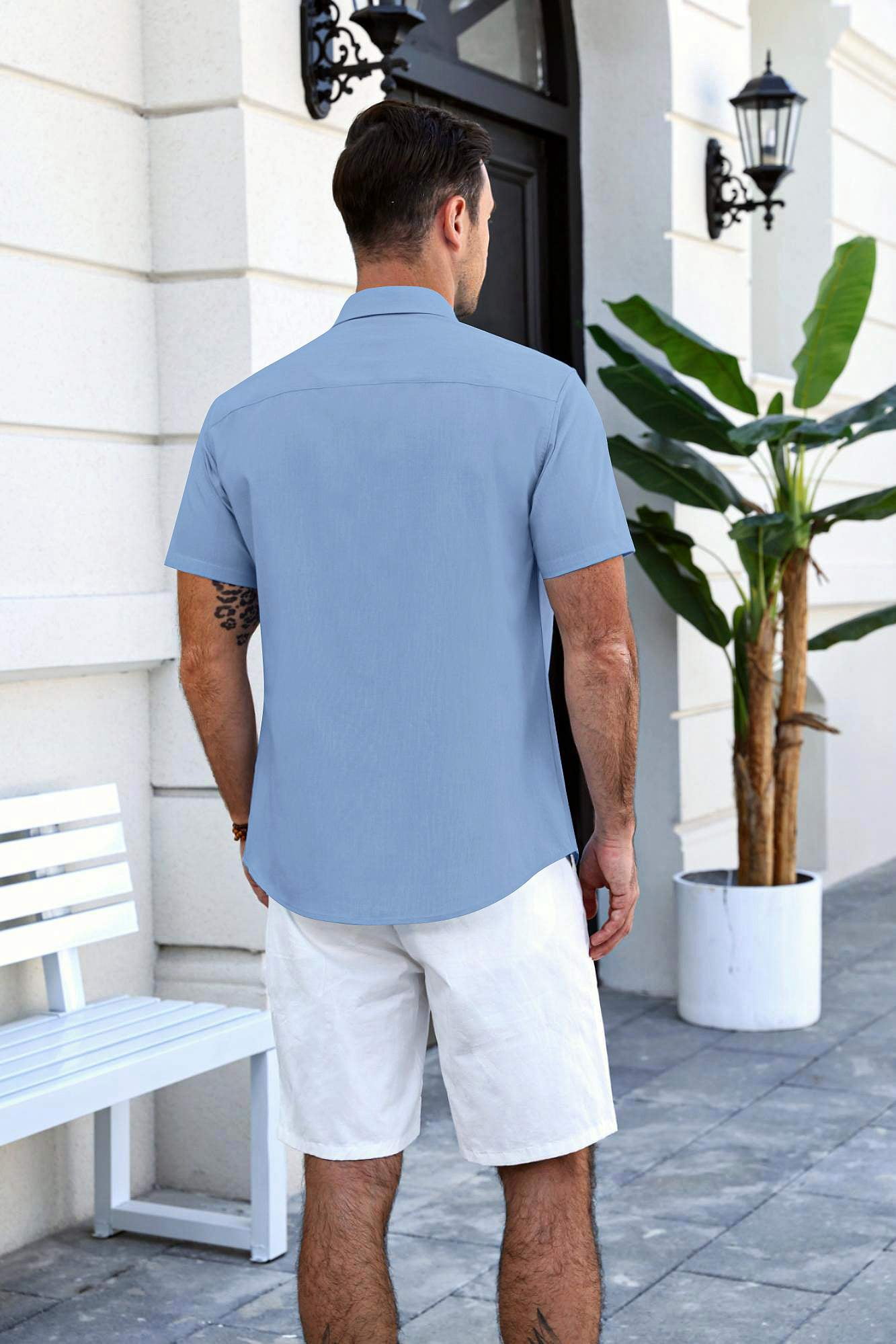 COOFANDY Men's Button Up Shirts Casual Short Sleeve Stripe Shirt for Men Casual and Office Wear