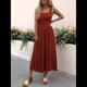 thumbnail image 5 of Vestido de Verano para Mujer, Sin Mangas, Cuello Cuadrado, Informal, para Playa, con Bolsillos, Tejido de Patchwork Fluido Rojo M, 5 of 8