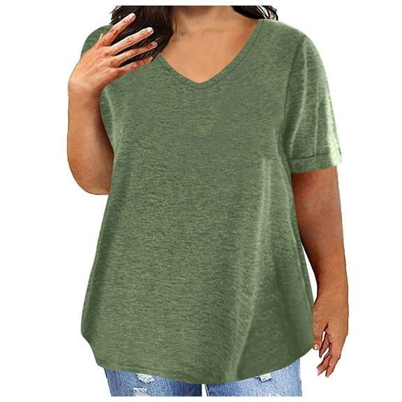 Busydd Womens Tops Plus Size Tops L-5XL Loose Oversized V Neck Summer Tops Casual Solid Color Short Sleeve T Shirts for Women Comfy Going Out Tops