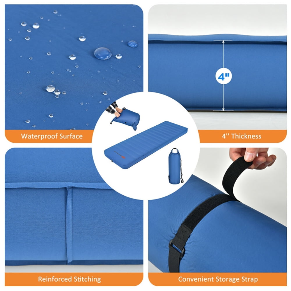 Resenkos Self Inflating Folding Camping Sleeping Mattress with Carrying Bag-Blue, Camping Mattress, Portable Roll Up Bed, Inflatable Outdoor Mat for Rooftop Tent Car Truck Van, 4 Season