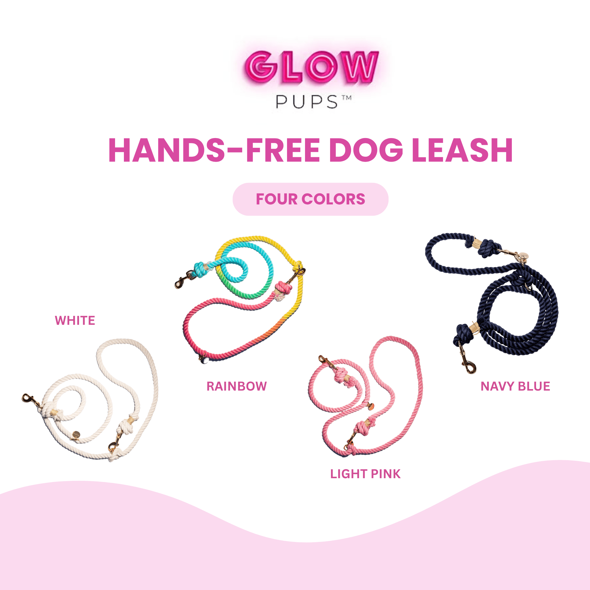 Light Pink Hands-Free Leash - Glow Pups