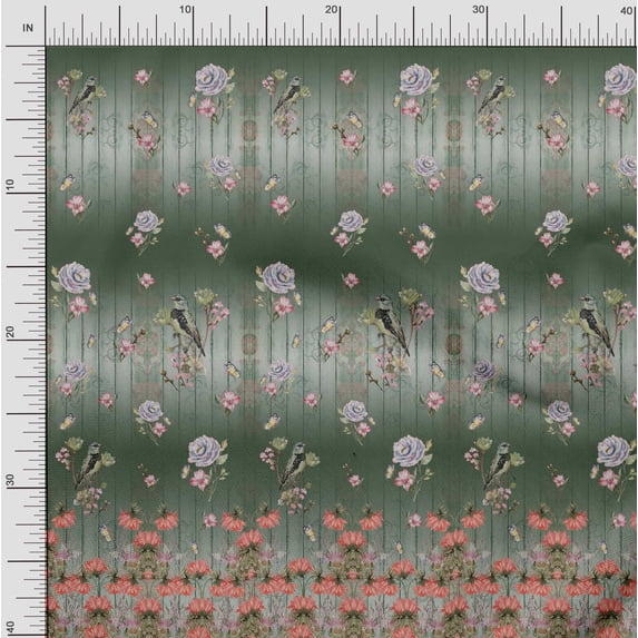 Soimoi Georgette Viscose Fabric Insect & Lily Panel Print Sewing Fabric Yard 42 Inch Wide