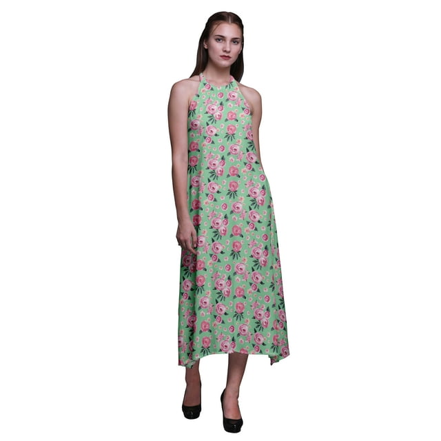 Bimba Robe Décontractée Florale Longue Dos Nu à Col Licou pour Femmes, Robe de Plage Imprimée - Grande