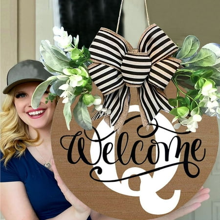 

Fall Deals! Last Name Wreath Front Door Decoration Alphabet Garland Customizable Wreath Year-Round Decor Front Door Plate Personalized Decoration for Front Door Entryway Porch