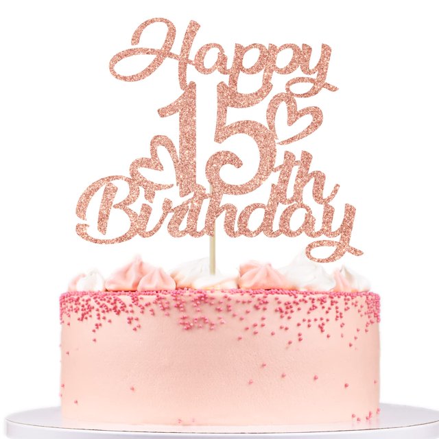 Cake Topper Unoggsor con brillo rosa dorado para 15.º cumpleaños