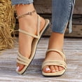 thumbnail image 4 of Dressy Womens Sandals Summer Comfortable Suede Strappy Square Toe Flats Sandals Women - Casual Walking Woman Shoes Khaki 8.5(41), 4 of 5