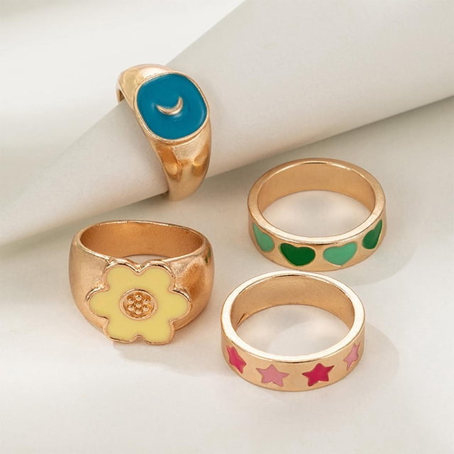 de 4 anillos de aleación vintage, tema de es / , adorable adorno de de joyería para mujeres, niñas, trabajo diario, viajes, Fernando Anillos de aleación de la vendimia