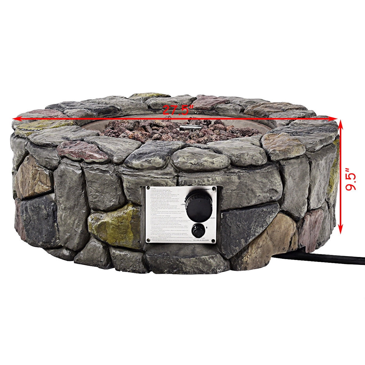 Costway 28'' Propane Gas Fire Pit Outdoor 40,000 BTUs Stone Finish Lava Rocks Cover Grey