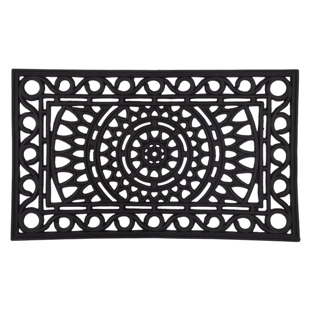 Entryways Sunburst Recycled Rubber Indoor Outdoor Doormat, 18'' x 30'', Black