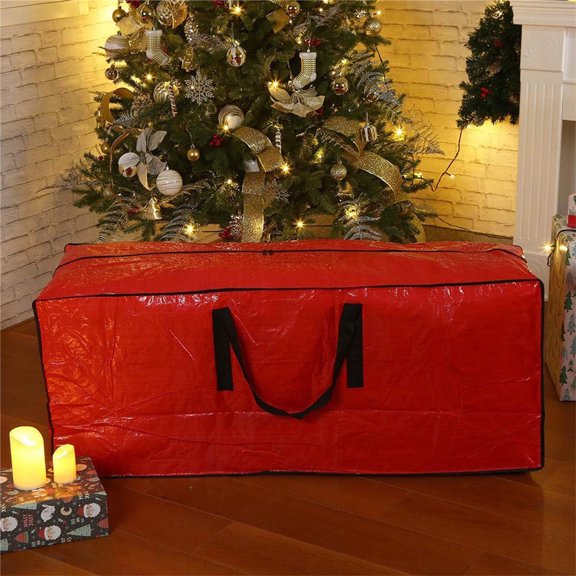 65-inch Christmas Tree Storage Bag - Dustproof & Waterproof Green Storage Cover with Reinforced Handles, ID Card Slot and Two-Way Zipper for Artificial Trees Red