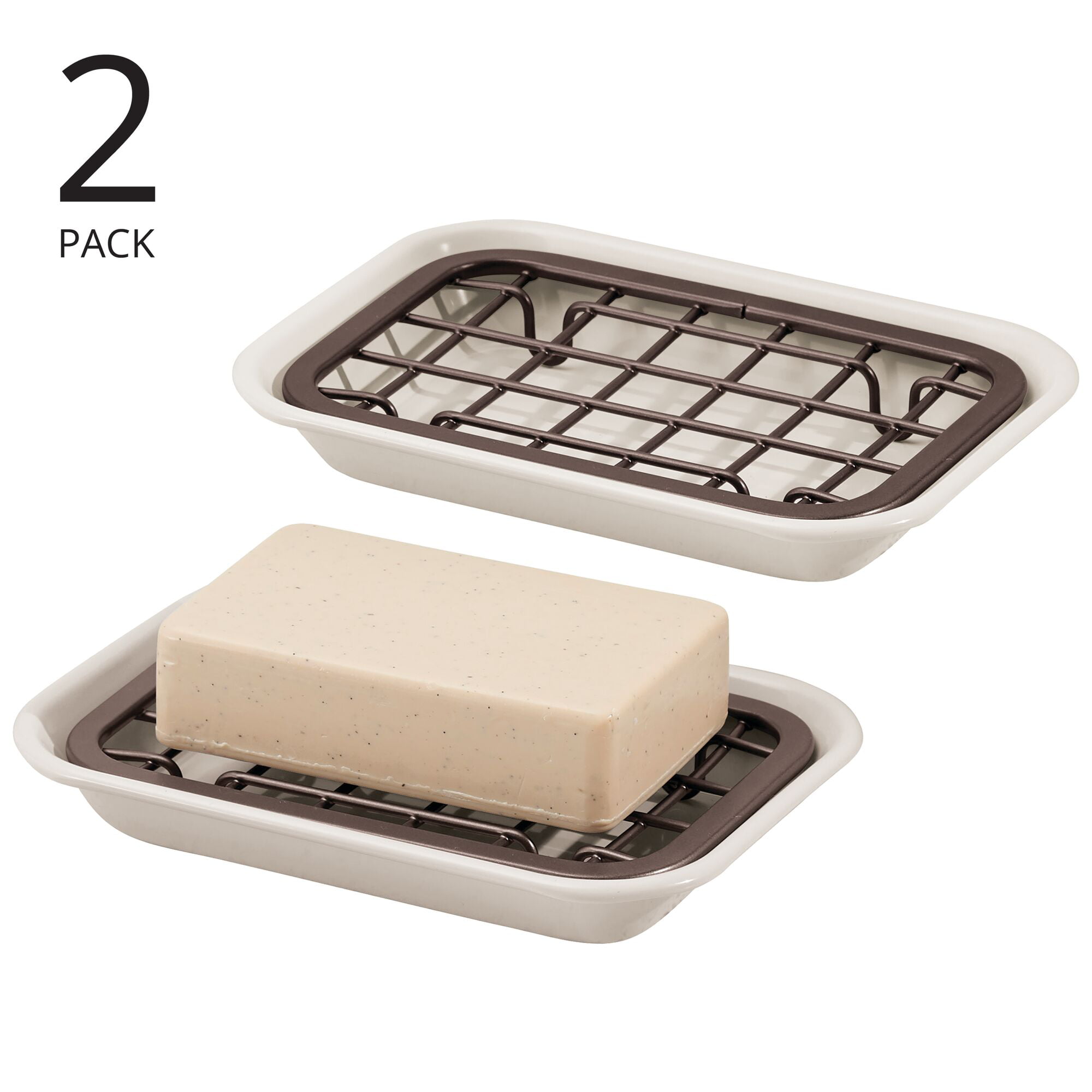 mDesign 2-Piece Dish Sponge Tray for Kitchen Sink - Polished Stainless Steel