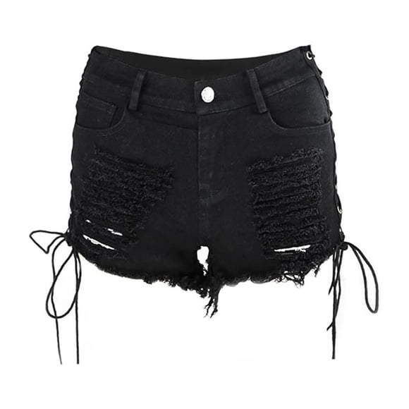 Qarigey Pantalones calientes con borla Pantalones cortos vaqueros desgastados rasgados negros llamativos y de moda Premium Prendas para la parte inferior del cuerpo 3XL