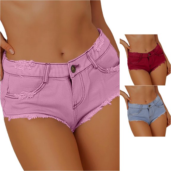 RUTAYY Women's Denim Shorts Solid Color with Pockets Summer Low Rise Ripped Comfortable Daily Wear Fashion Vacation Shorts