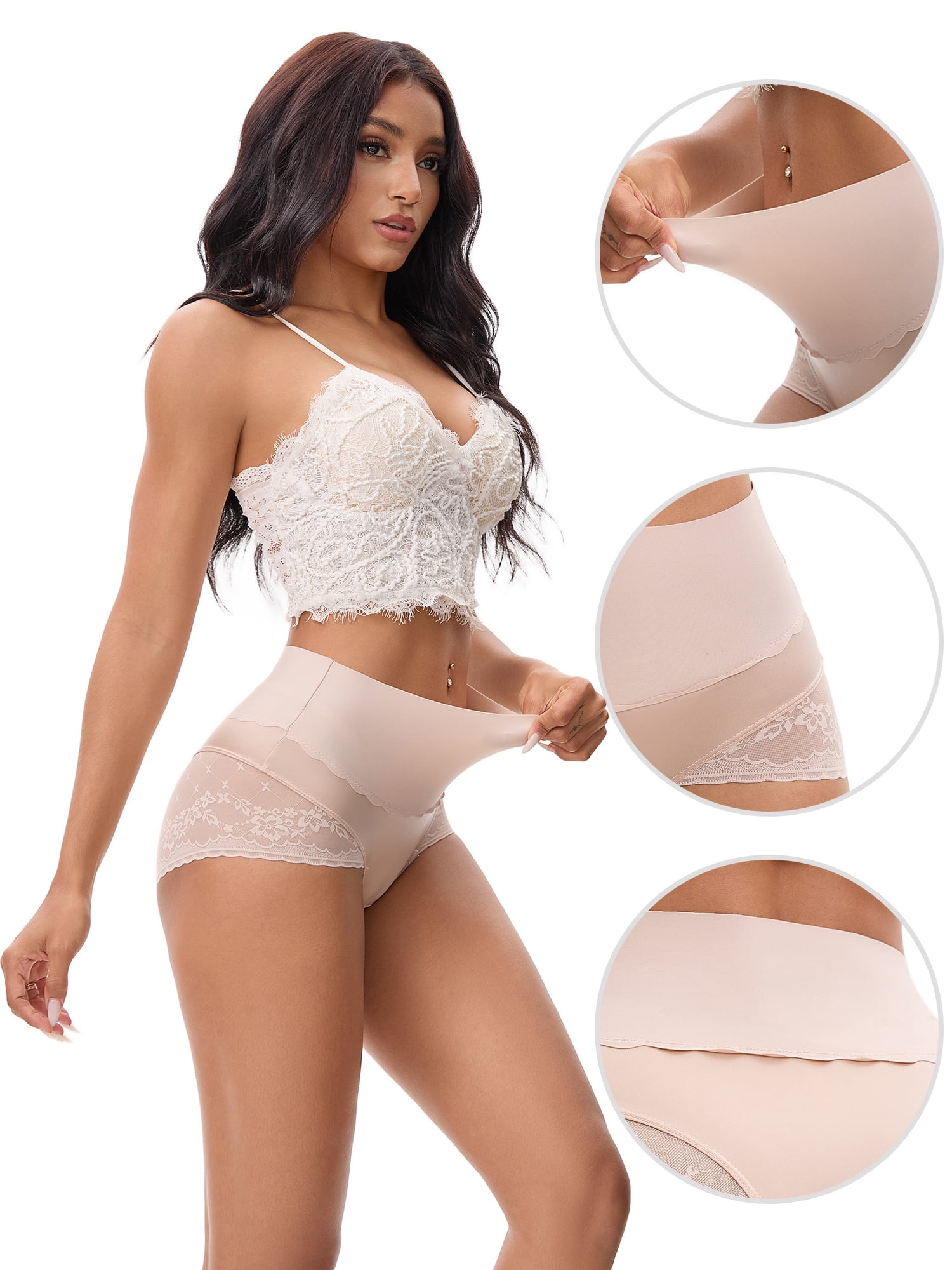 Unique Bargains High Waisted Lace Trimmed Underwear M Pink