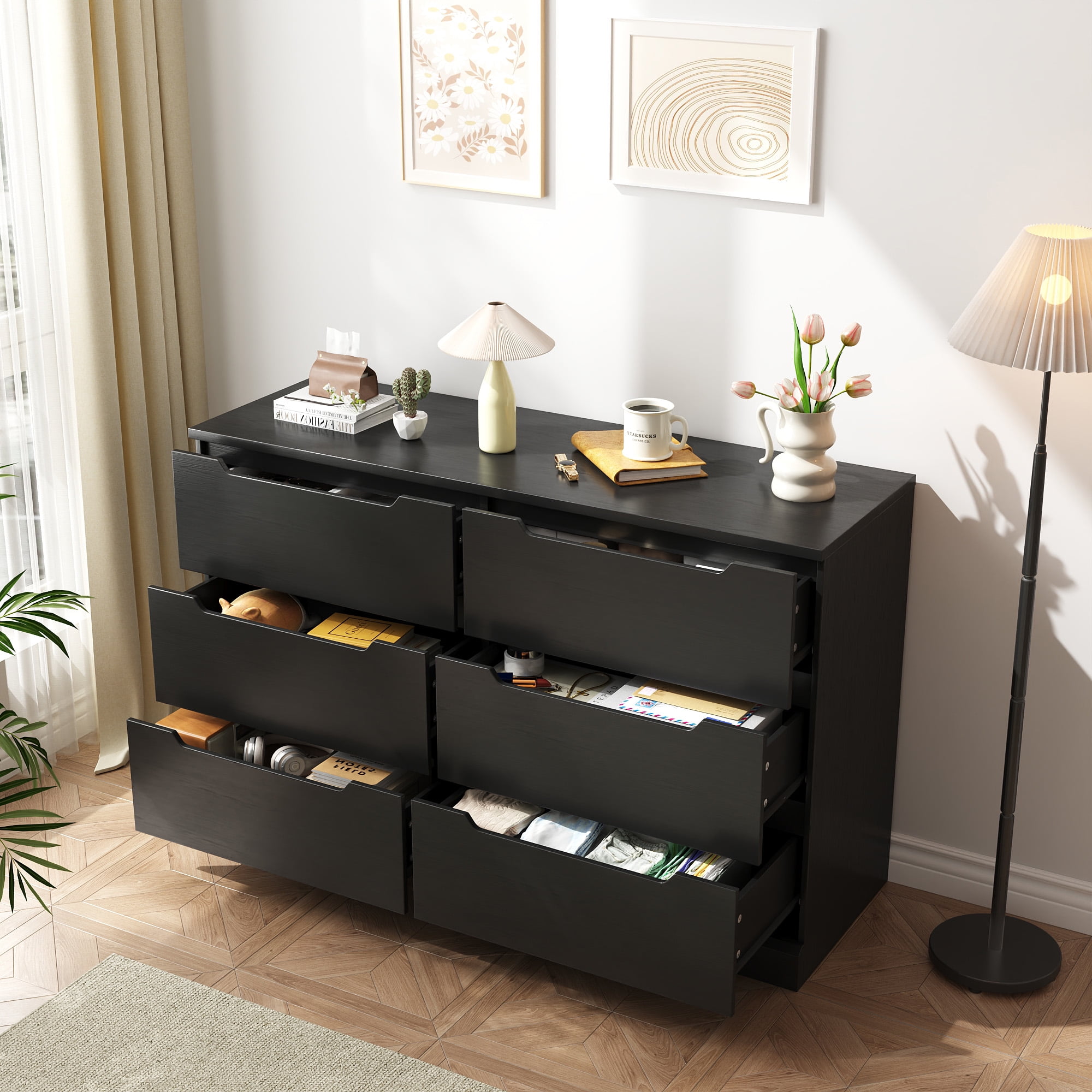 6 Drawer Chest of Drawers, Modern Storage Cabinet Dresser Organizer Unit, for Living Room, Closet, Entryway