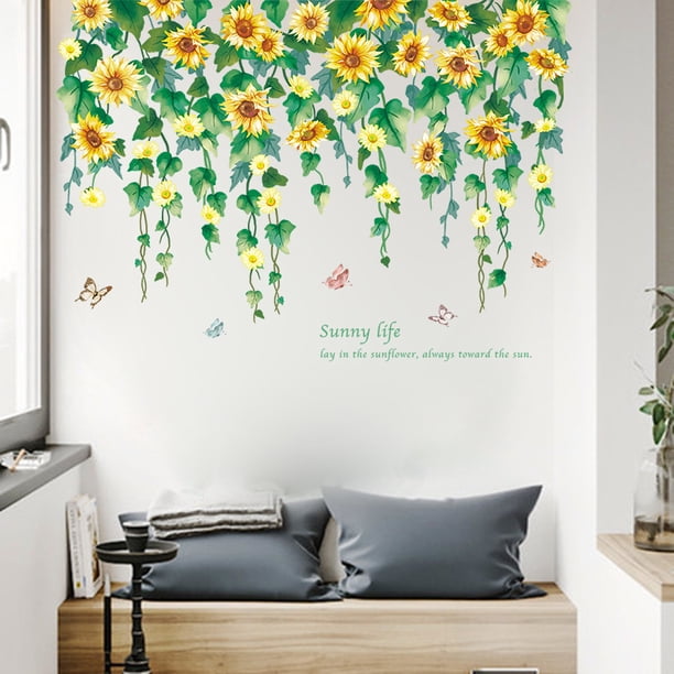 Adhesivos de pared autoadhesivos de PVC con forma de girasol y vid, 60 x 90 cm