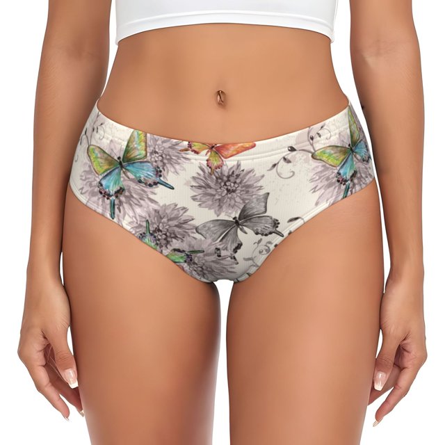 Balery Flying Butterflies-1 Ropa Interior de Algodón para Mujer con Dibujo – Braguitas Cómodas y Elásticas, Estilo Clásico-3X-Large