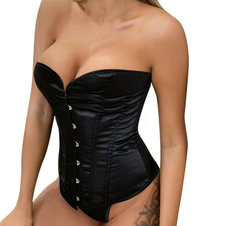 

Booker Women Leather Lace Up Back Contrast Lace Corset With Thong