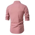 thumbnail image 4 of JUUYY Mens Casual Banded Collar Stripe Dress Shirts Long Sleeve Button Down Mandarin Collar Shirt Fall Solid Color Stretch Shirt Tops Pink XXL, 4 of 9