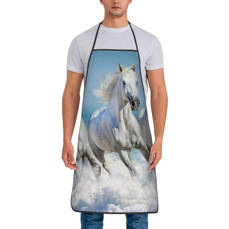 

Junzan Horses Running Through The Water Print Kitchen Cooking Aprons Chef Apron for Men and Women Professional for Cooking Bib Aprons for Kitchen/Crafting/BBQ/Drawing