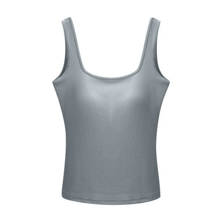 Jewelreauty Camisole Workout Yoga Tank Tops for Women Sleeveless Strap Cozy Tops with Built in Bra Padded (XL  Gray)