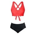 thumbnail image 6 of PWPSG Crisscross Twist Solid High Waisted Two Piece Swimsuit Butt Lifting Contouring for Daily Swimming Red L, 6 of 6
