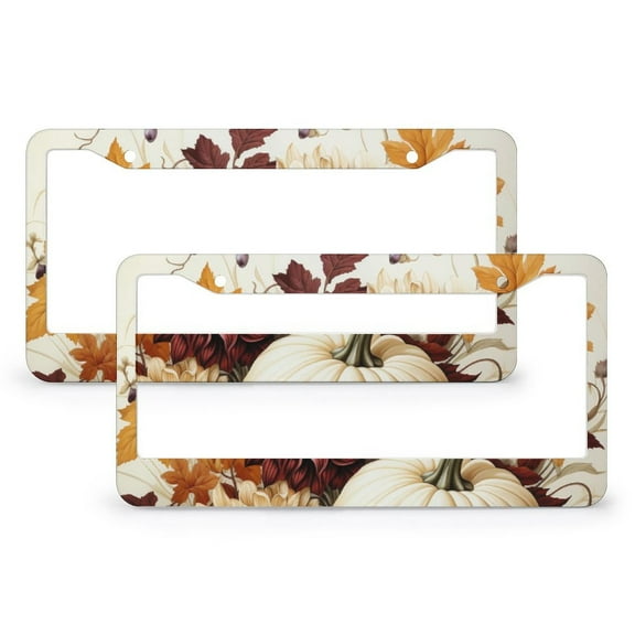License Plate Cover Flower Pumpkins Car Tags Frames Holder 2 Pcs Set Fall Autumn Thanksgiving Harvest Quality Aluminum License Plate Frame for Women Men Auto Decoration Hardware