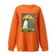 thumbnail image 3 of qelini Plus Size Graphic Crewneck Sweatshirts for Women Halloween Long Sleeved Sweatshirt No Hood Trendy Cute Ghost Print Spooky Season Halloween Day Event Pullover Fall Loose Tops Orange L, 3 of 3
