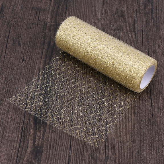 Masteelf 6 Inches 10 Yards Tulle Rolls Organza DIY Sewing Accessories for Chair Sash Bow Spool Tutu Skirt Wedding Decoration (White Golden)