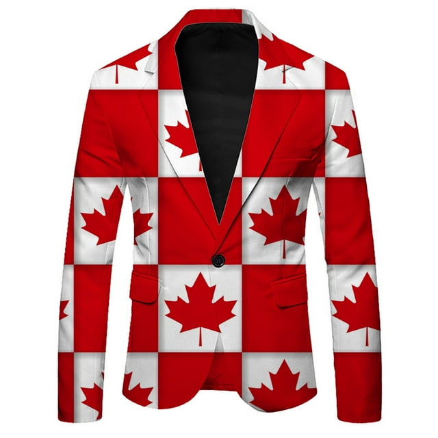 WILLBEST Men's Casual Suit Jacket with Canadian Maple Lightweight Comfortable Stylish for Spring Summer Fall Daily Wear L n-Red