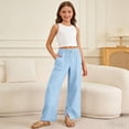 thumbnail image 2 of Girls Linen Pants Baggy Wide Leg Pants Casual Drawstring Pants Loose Fit Trousers with Pockets Summer Fall Trousers 4T-4T, 2 of 4