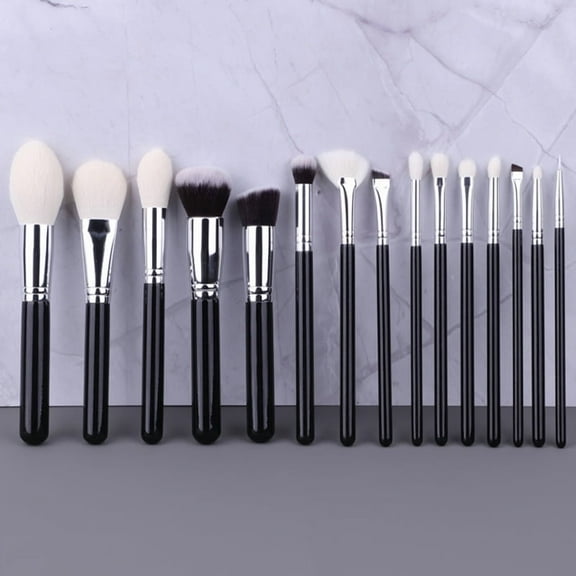 CALIYI Professional Travel Goat Hair Makeup Brushes Set, 15Pcs Kabuki Face & Eye Makeup Brush set Ultra Soft Dense Flat Foundation Blush And Extra-large loose Powder Brush Eyeshadow
