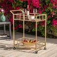 thumbnail image 6 of Afuera Living Modern Outdoor Iron and Glass Bar Cart in Gold, 6 of 17