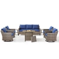 thumbnail image 3 of PARKWELL 8 Piece Outdoor Patio Furniture Set with Fire Pit Table,All-Weather Conversation Set with 4-Inch Thick Cushions,4 Swivel Glider Chair,7-Seat Furniture Sets for Deck, Backyard,Gray/Navy, 3 of 13