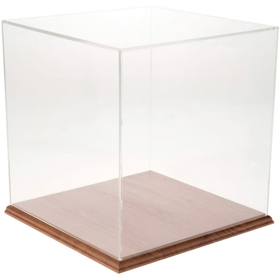 Plymor Clear Acrylic Display Case with Hardwood Base, 13" x 13" x 13"