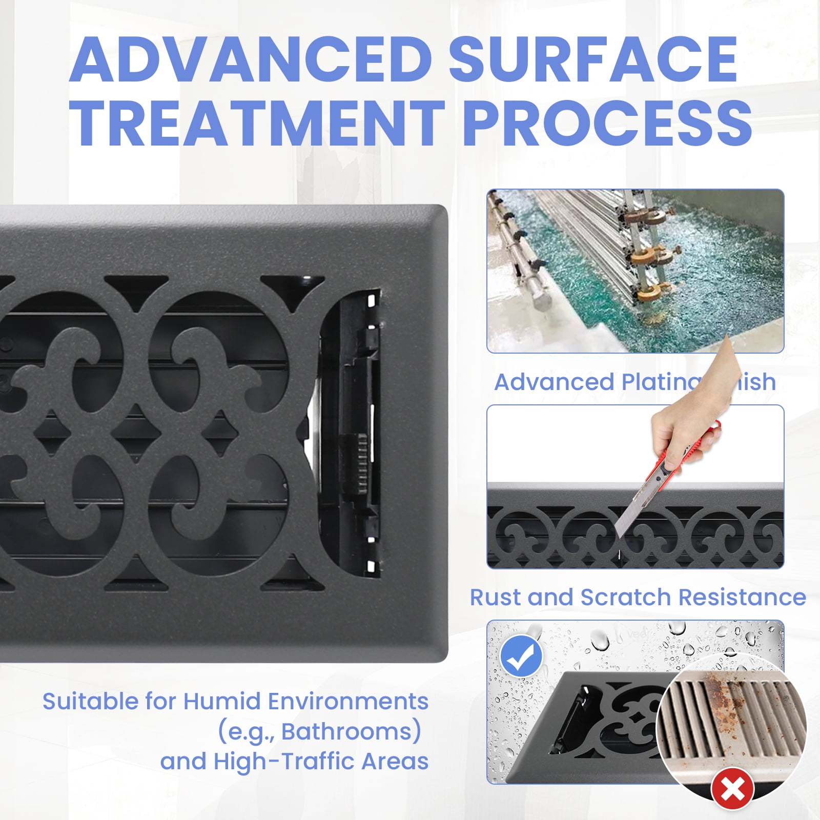4x14 Inches B Pack Heavy Duty Walkable Floor Register Easy Adjust Air Supply Lever Floor Vents - Charlotte Design - Vent Cover for Home Floor - Matte Black