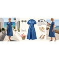 thumbnail image 4 of PUWEI Women's Pleated Shirt Dress Summer Casual Short Sleeve V Neck Button Down Dresses Workwear with Tie, 4 of 7