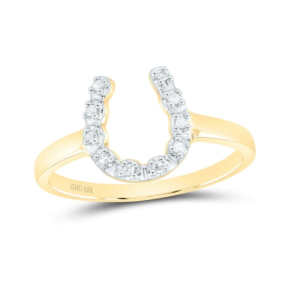 10K Yellow Gold Womens Round Diamond Lucky Horseshoe Ring 1/20 Cttw, Womens Size: 5-10